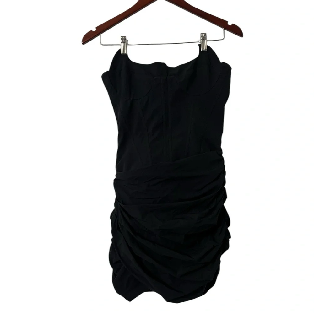 MISTRESS ROCKS Corset Bustier Black Ruched Strapless Mini Dress - Picture 5 of 11